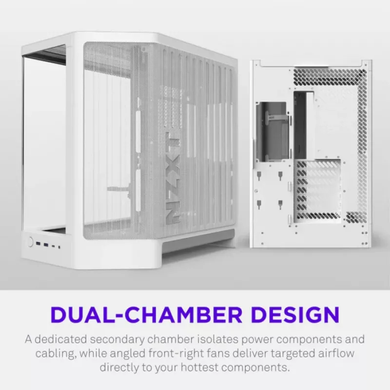 NZXT H6 2026 Mid-Tower oro srauto korpusas žaidimams, baltas, su grūdintu stiklu