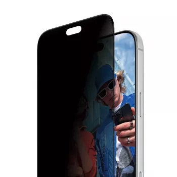 PanzerGlass 2 krypčių privatumo ekrano apsauga, skirta Apple iPhone 15 Pro Max, itin platus prigludimas ir FastFit įrankis