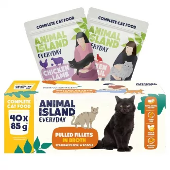 ANIMAL ISLAND Everyday mišraus skonio šlapias kačių maistas paketėliuose, 40 x 85 g, pilnavertė mityba suaugusioms katėms