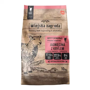 WIEJSKA ZAGRODA Ėriena su kriliumi sausa kačių maistas - 10kg