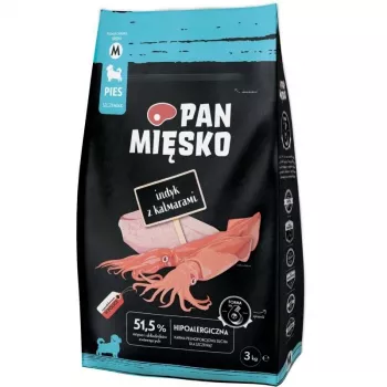 Pan Mięsko sausas šunų ėdalas su kalakutu ir kalmaru šuniukams, vidutinio dydžio granules, 3 kg