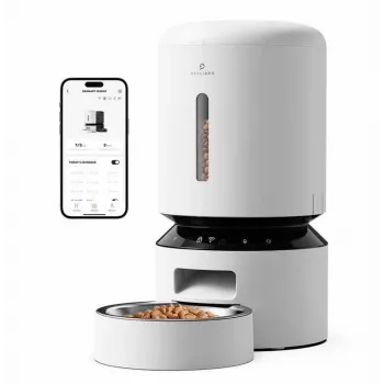 PETLIBRO Granary WiFi Feeder 5L baltas – automatinis gyvūnų ėdiklis su programėle, 10 šėrimų per dieną, balso įrašu ir nerūdijančio plieno dubeniu