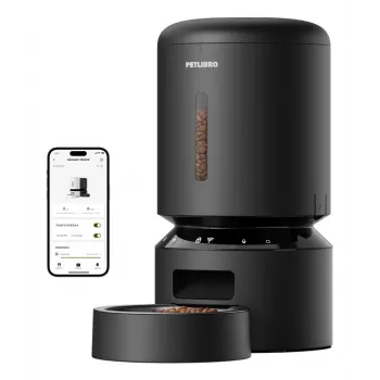 PETLIBRO Granary Wi-Fi automatinis šėryklos įrenginys katėms ir šunims, 5 l talpos, valdymas programėle, iki 10 šėrimų per dieną, balso įrašas, nerūdijančio plieno dubuo, juodos spalvos