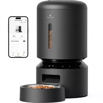 PETLIBRO Granary Wi-Fi automatinis šėryklos įrenginys katėms ir šunims, 5 l talpos, valdymas programėle, iki 10 šėrimų per dieną, balso įrašas, nerūdijančio plieno dubuo, juodos spalvos