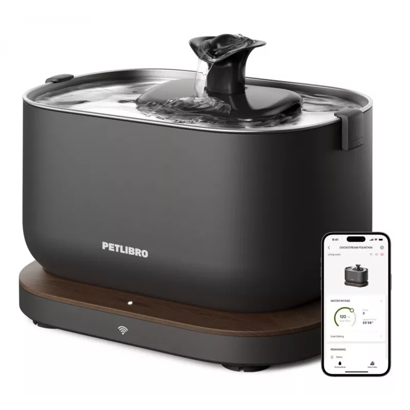 PETLIBRO Dockstream programėle valdomas vandens fontanas katėms ir šunims, 2,5L/84oz, 5 sluoksnių filtracija, itin tylus <30dB, be BPA, juodas
