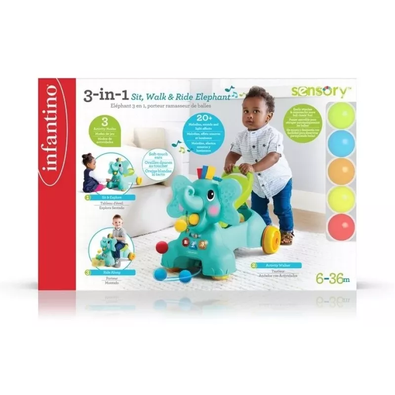 B-KIDS 3-in-1 Sėdėjimo, ėjimo ir važiavimo dramblys – Infantino
