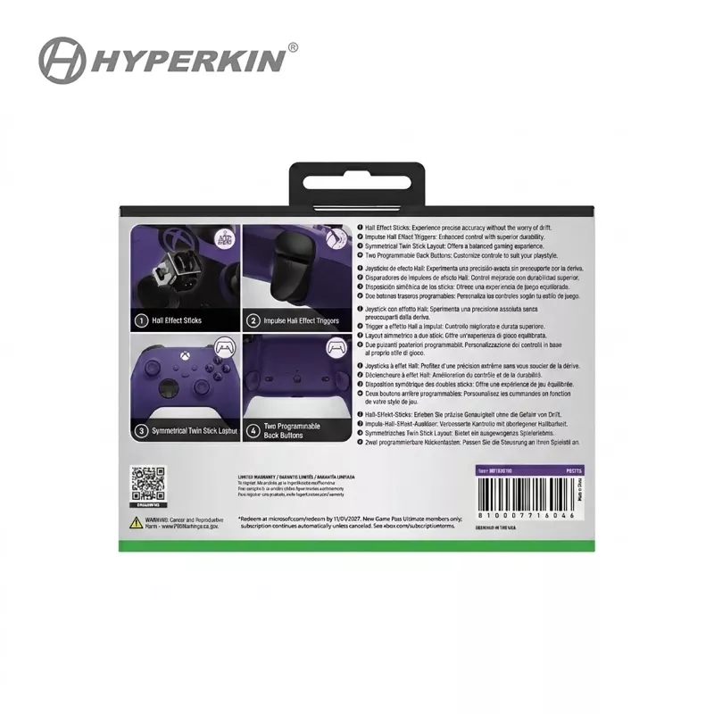Hyperkin Competitor laidinis valdiklis, skirtas Xbox Series X|S, Xbox One ir PC - violetinis