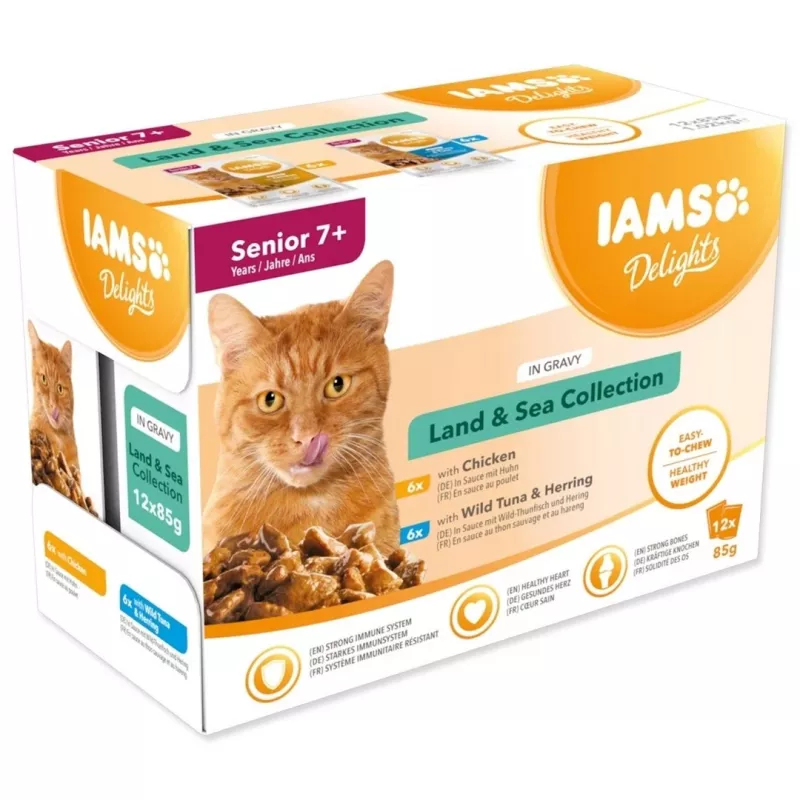 IAMS Delights Senior Land & Sea rinkinys su padažu 12x85g