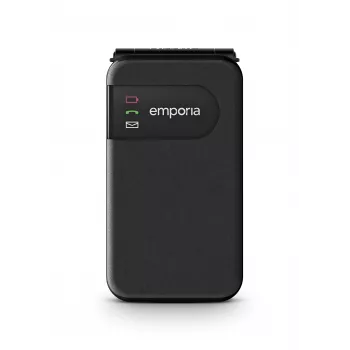 Emporia SIMPLICITYglam juodos spalvos (2025) senjorų mobilusis telefonas su SOS mygtuku, 4G LTE, 2,8 colio ekranu, įkrovimo stotelė