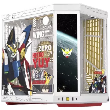 HYTE Y70 Touch Infinite Gundam Wing Edition Mid-Tower korpusas, dvigubas grūdintas stiklas, 4K liečiamas ekranas, baltas