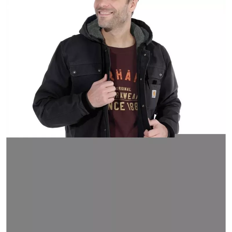 Carhartt Sandstone Barlett vyriška švarkas su gobtuvu, Sherpa pamušalu, DWR apdaila, bi-swing nugara, trigubai susiūtomis siūlėmis, Carhartt Brown