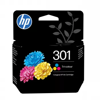 HP 301 trigalvis originalus rašalo kasetė (žydra, rausvai raudona, geltona) - standartinė išeiga