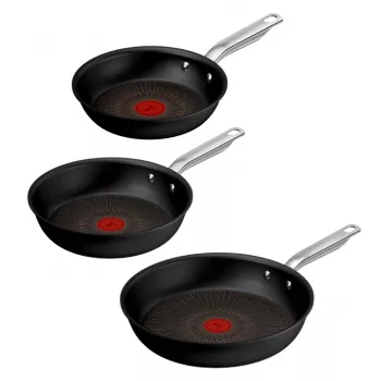Tefal Experience aliumininių keptuvių rinkinys, 3 vnt., juodos spalvos, 20/24/28 cm, titano nelipni danga, Thermo-Signal, tinka plauti indaplovėje