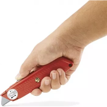 STANLEY BLACK&DECKER 99E įtraukiamas saugos kanceliarinis peilis su varžtiniu fiksatoriumi, liejamo cinko lydinio rankena, 5 peilio padėtimis, vidine talpa 3 peiliams, metalo pilkumo