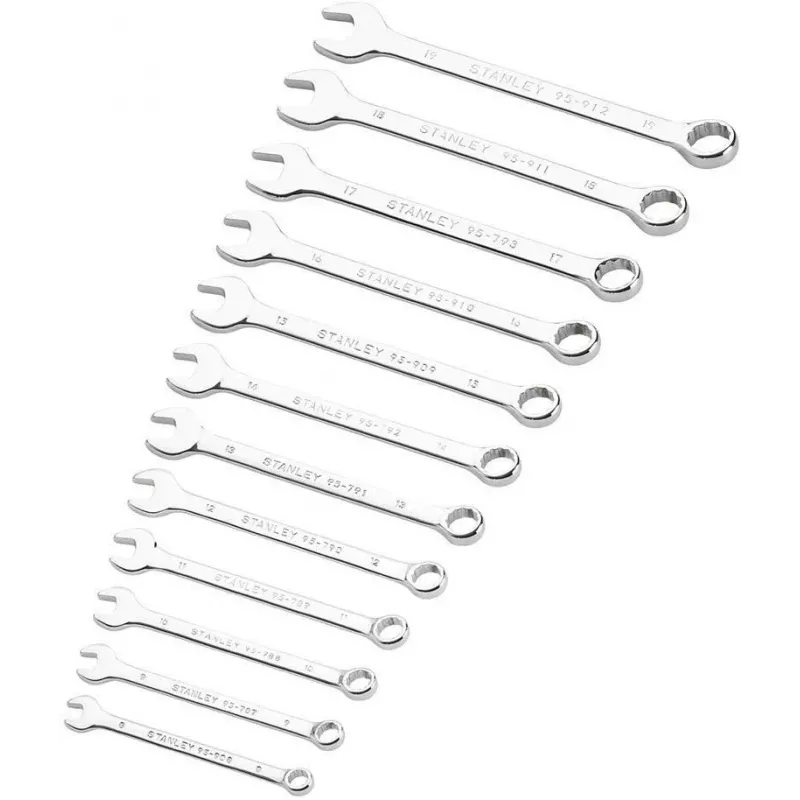 STANLEY ST-STMT82843-0 12 dalių kombinuotų raktų rinkinys 8-19 mm, chromo-vanadžio plienas, aukšto blizgesio poliravimas, OGV 12 briaunų žiedinis galas