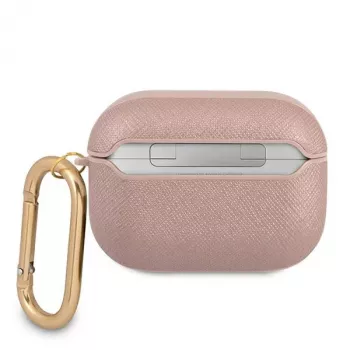 GUESS GUAPSASMP AirPods Pro dėklas Saffiano Script Metal Collection rožinis