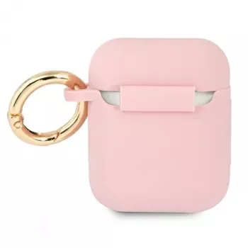 GUESS GUA2SSSI AirPods 1/2 dėklas rožinis silikoninis Vintage Script