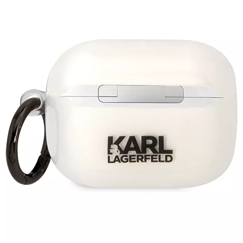 Karl Lagerfeld AirPods Pro dėklas permatomas su Karlo galvos siluetu