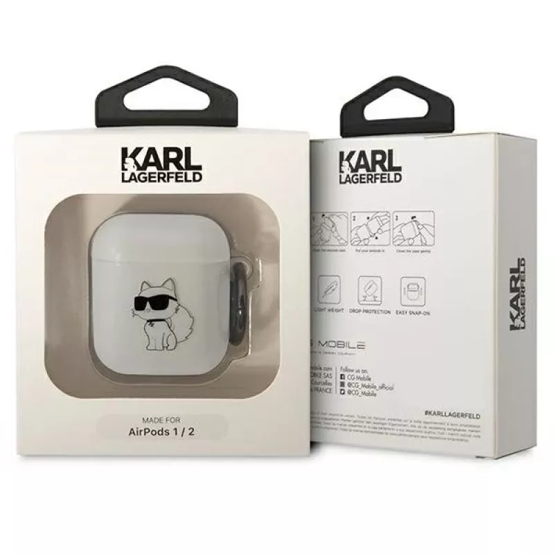 Karl Lagerfeld KLA2HNCHTCT AirPods 1/2 dėklas permatomas Ikonik Choupette