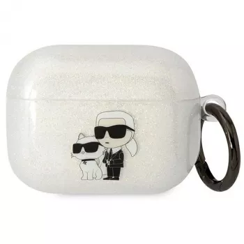 Karl Lagerfeld KLAPHNKCTGT AirPods Pro dėklas permatomas su blizgučiais Karl & Choupette