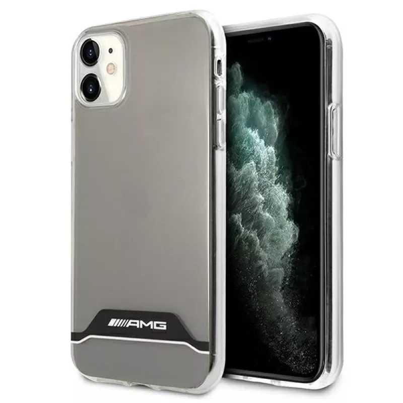 AMG AMHCN61TCBW kietas dėklas, skirtas iPhone 11 / XR 6,1 colio – permatomas su elektroplakiruotu juodos ir baltos spalvos rėmeliu