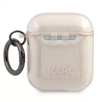 Karl Lagerfeld KLA2UKHGD AirPods 1/2 dėklas auksinis su blizgučiais Karl Head