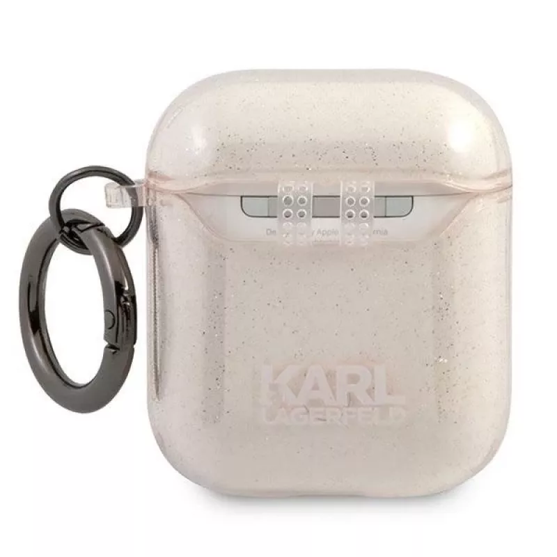 Karl Lagerfeld KLA2UKHGD AirPods 1/2 dėklas auksinis su blizgučiais Karl Head