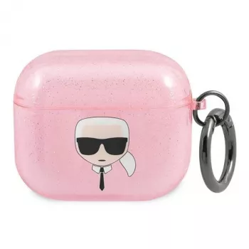 Karl Lagerfeld KLA3UKHGP „Glitter Karl's Head“ AirPods 3 dėklas – rožinis