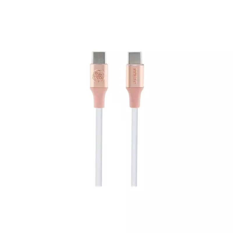 GUESS GUCCLALRGDP USB-C į USB-C greito įkrovimo laidas 1,5 m rožinis su reljefiniu logotipu
