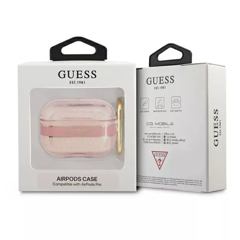 GUESS AirPods Pro dėklas su dirželiu Pink Strap kolekcija