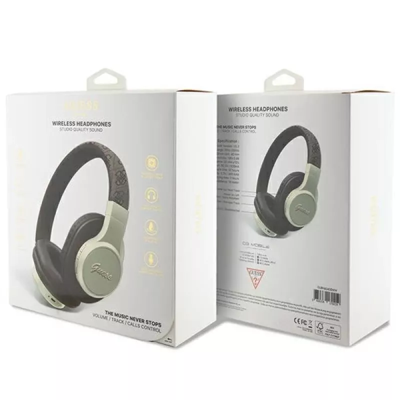 GUESS 4G Script Metal Logo belaidės ausinės ant ausų, Bluetooth 5.3, ruda