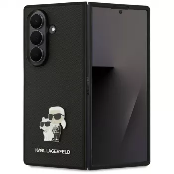 Karl Lagerfeld Saffiano Karl & Choupette Pin dėklas, skirtas Samsung Galaxy Z Fold7 – juodas