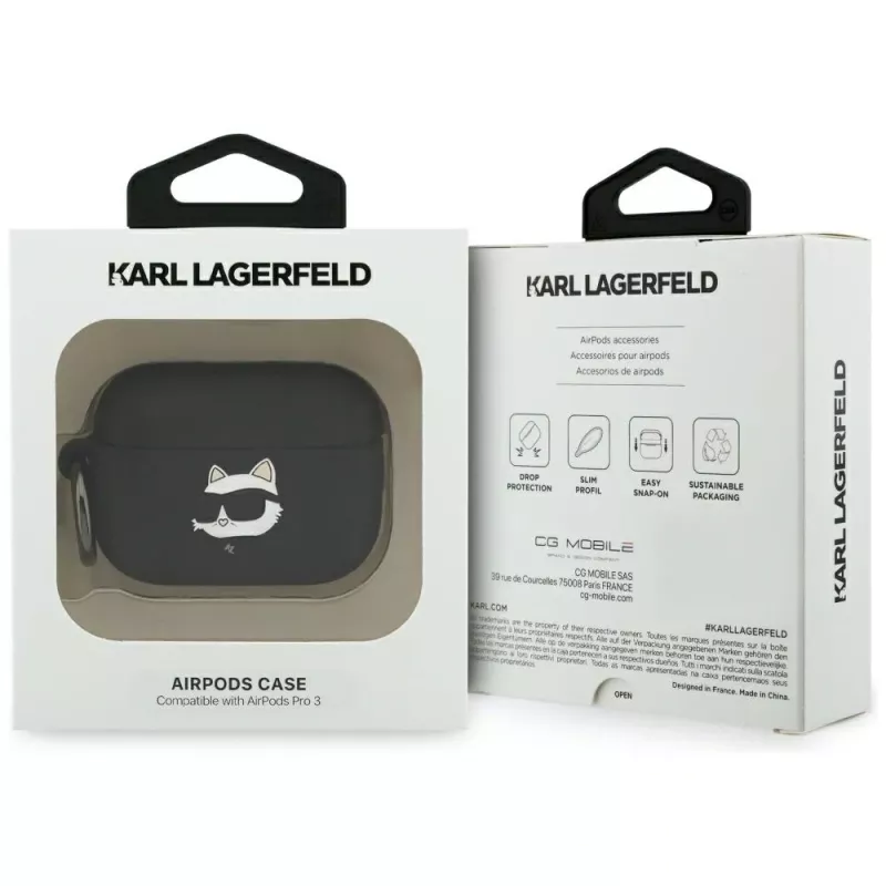 Karl Lagerfeld Silikoninis Choupette galvos 3D dėklas, skirtas AirPods Pro 3 - juodas