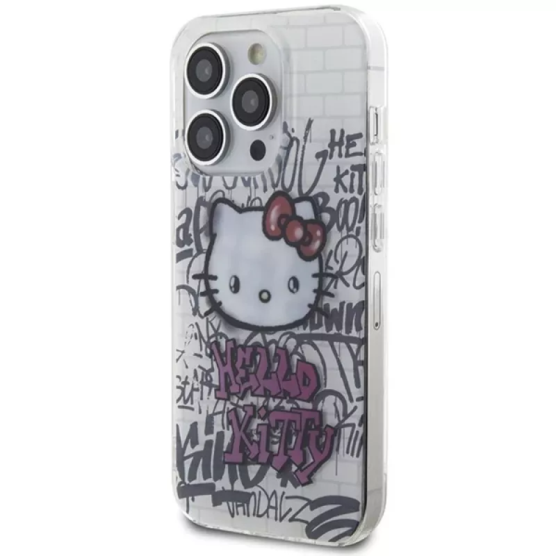 Hello Kitty HKHCP14LHDGPHT iPhone 14 Pro kietas dėklas IML Kitty On Bricks Graffiti - baltas