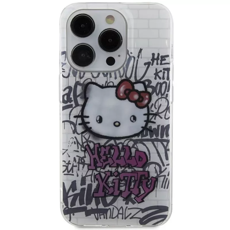 Hello Kitty HKHCP14LHDGPHT iPhone 14 Pro kietas dėklas IML Kitty On Bricks Graffiti - baltas