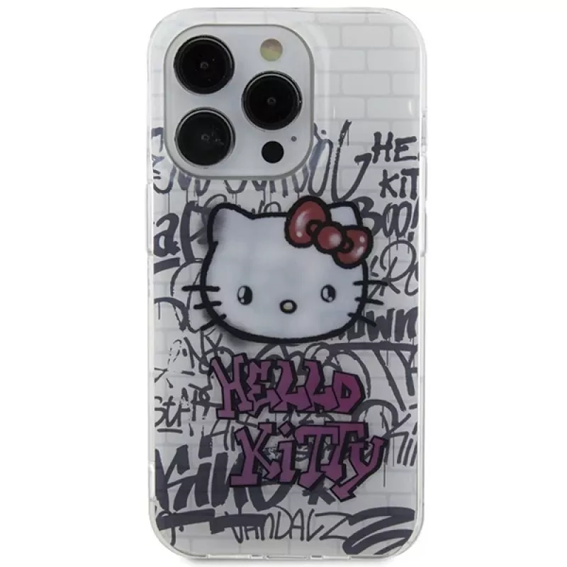 Hello Kitty HKHCP13XHDGPHT iPhone 13 Pro Max kietas dėklas IML Kitty On Bricks Graffiti baltas