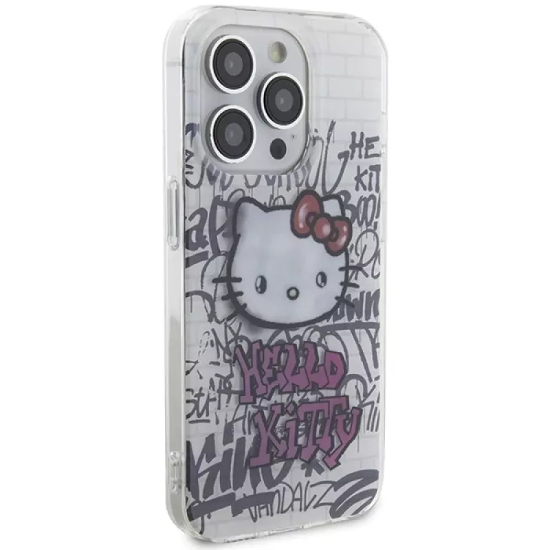 Hello Kitty HKHCP13XHDGPHT iPhone 13 Pro Max kietas dėklas IML Kitty On Bricks Graffiti baltas