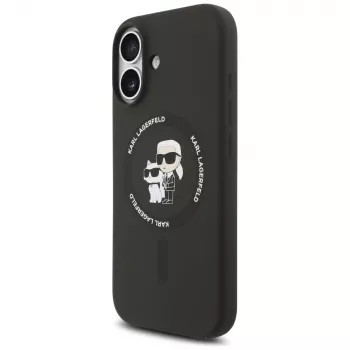 Karl Lagerfeld Silicone Karl & Choupette Ring MagSafe dėklas, skirtas iPhone 17 - juodos spalvos