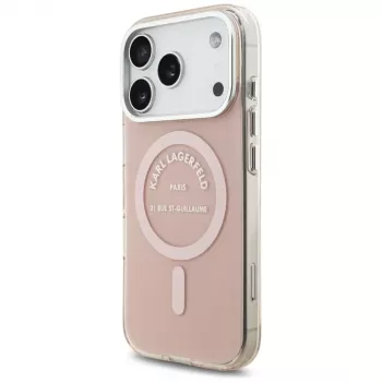 Karl Lagerfeld IML Karl RSG logotipo MagSafe dėklas iPhone 17 Pro, rožinis