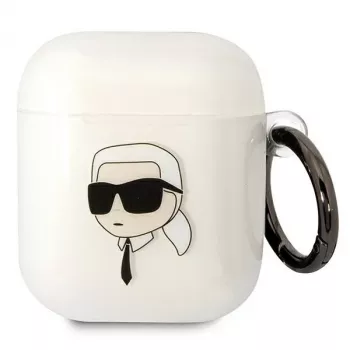 Karl Lagerfeld KLA2HNIKTCT permatomas AirPods 1/2 dėklas su Karl's Head dizainu