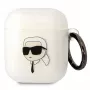 Karl Lagerfeld KLA2HNIKTCT permatomas AirPods 1/2 dėklas su Karl's Head dizainu
