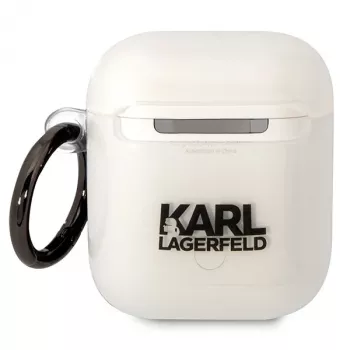 Karl Lagerfeld KLA2HNIKTCT permatomas AirPods 1/2 dėklas su Karl's Head dizainu