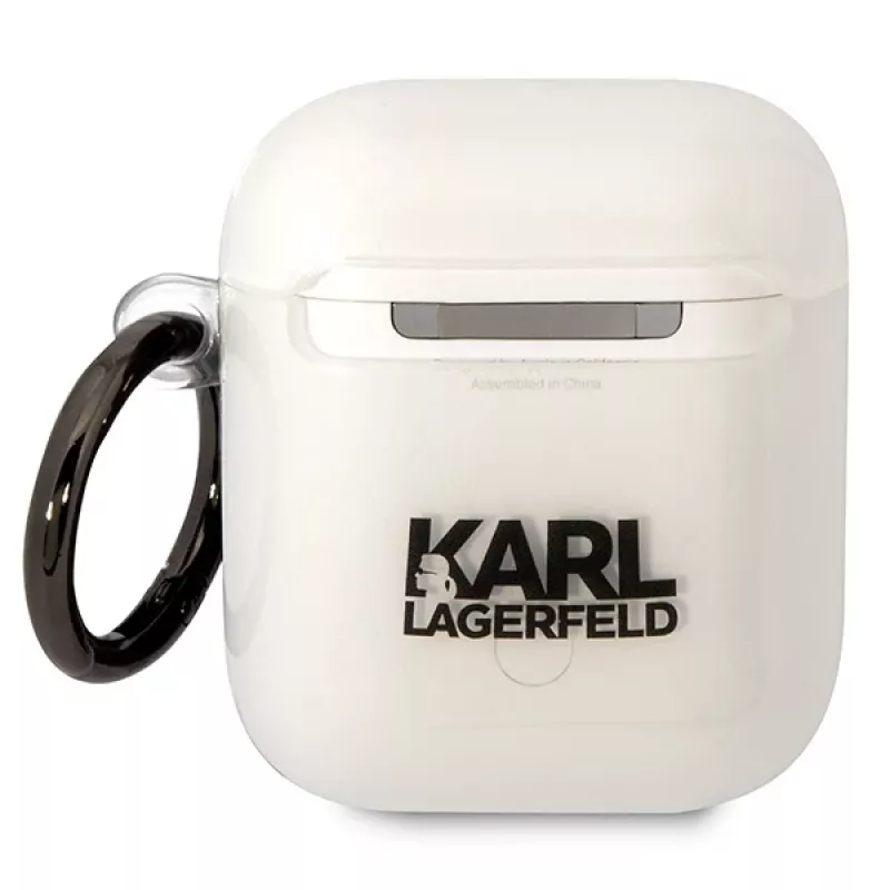 Karl Lagerfeld KLA2HNIKTCT permatomas AirPods 1/2 dėklas su Karl's Head dizainu