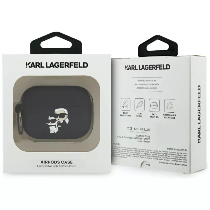 Karl Lagerfeld Silicone Karl & Choupette Head 3D dėklas, skirtas AirPods Pro (juodas)