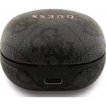 Guess 4G Classic Metal Logo belaidės ausinės True Wireless su ENC ir įkrovimo dėklu, juodos