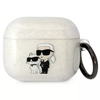 Karl Lagerfeld KLA3HNKCTGT AirPods 3 dėklas permatomas su blizgučiais Karl & Choupette