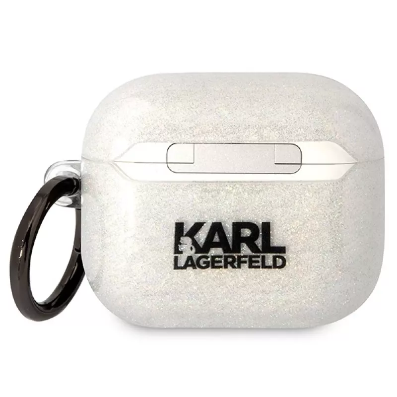 Karl Lagerfeld KLA3HNKCTGT AirPods 3 dėklas permatomas su blizgučiais Karl & Choupette