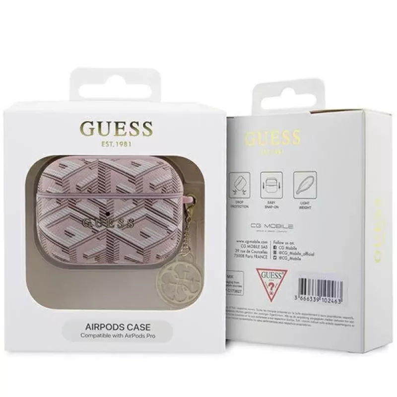 Guess GUAPPGCE4CP AirPods Pro dėklas su GCube pakabuku, rožinis