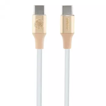 GUESS GUCCLALRGDD USB-C į USB-C laidas 1,5 m, greitas įkrovimas, šviesiai auksinis su reljefiniu logotipu