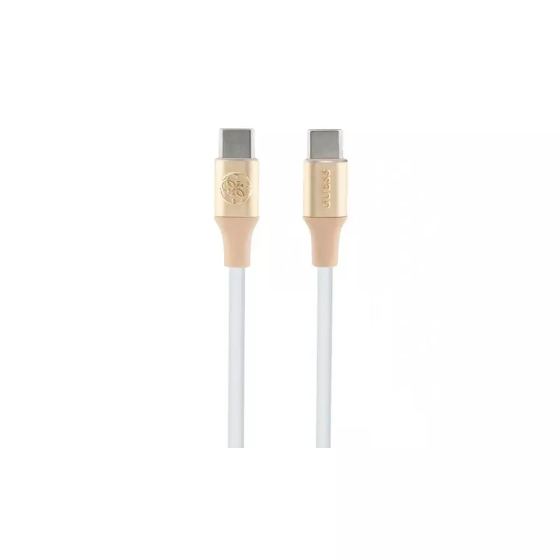 GUESS GUCCLALRGDD USB-C į USB-C laidas 1,5 m, greitas įkrovimas, šviesiai auksinis su reljefiniu logotipu